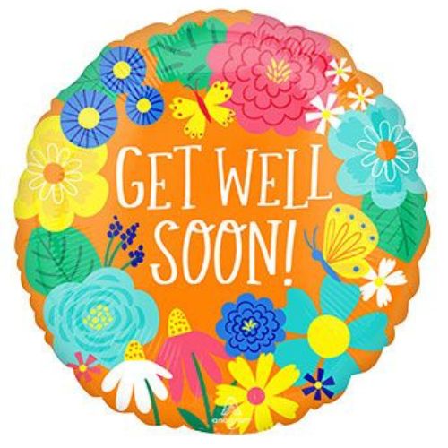 Get Well Soon Orange Floral Foil Balloon 18"