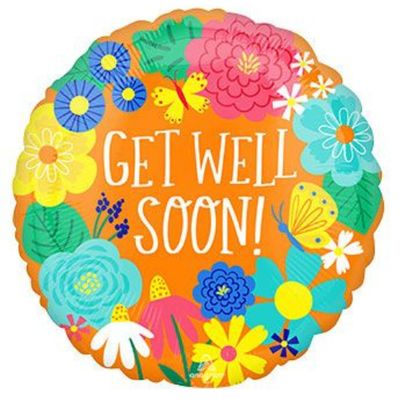 Get Well Soon Orange Floral Foil Balloon 18"