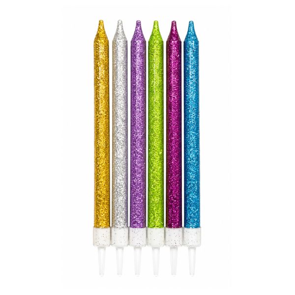 5" Glitter Birthday Candles Assorted Colors – 6 ct