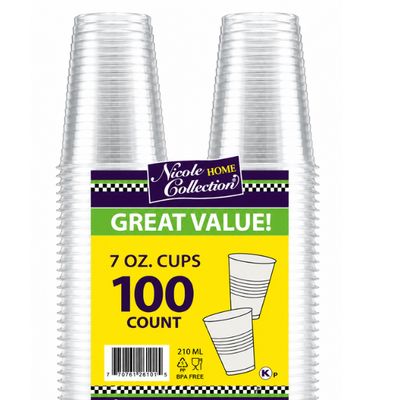 7 oz Clear Plastic Cups 100ct | Disposable Transparent Party Cups