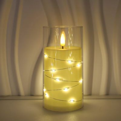 LED Flameless Candle with String Lights | Battery-Operated Decorative Candle
