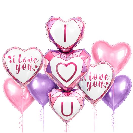 Rose Gold &amp; Blush pink  I Love You Balloon Bouquet 7-Piece Set | Romantic Helium Balloons