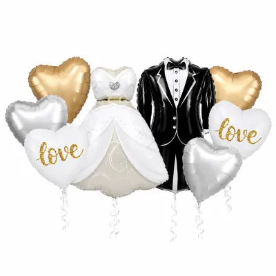 Bride & Groom Wedding Balloon Bouquet 8-Piece Set | Elegant Wedding Foil Balloons Bride & Groom Wedding Balloon Bouquet 8-Piece Set | Elegant Wedding Foil Balloons