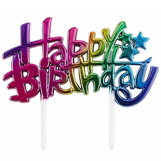 Rainbow Happy Birthday Cake Topper Candle 4.2" x 2.5" | Metallic Birthday Cake Decoration