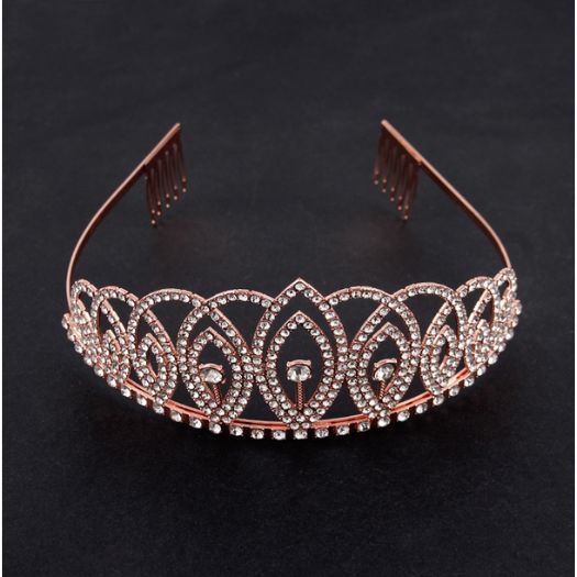 Rose Gold Rhinestone Tiara 2.2" H | Metal Princess Crown Headband