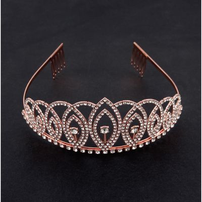 Rose Gold Rhinestone Tiara 2.2" H | Metal Princess Crown Headband