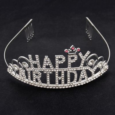 Happy Birthday Rhinestone Tiara | Silver Crystal Birthday Crown