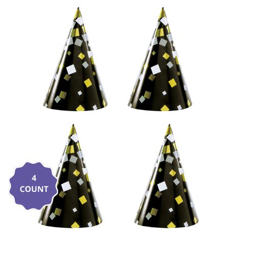 Sparkling Confetti Party Cone Hats 4ct | 7" Birthday Party Hats