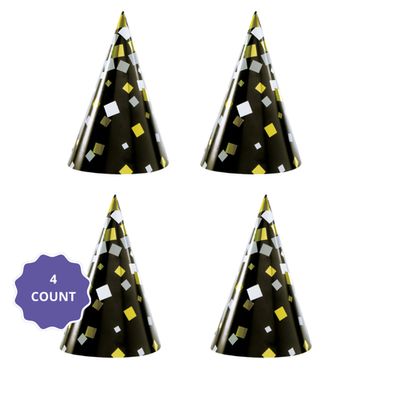 Sparkling Confetti Party Cone Hats 4ct | 7" Birthday Party Hats