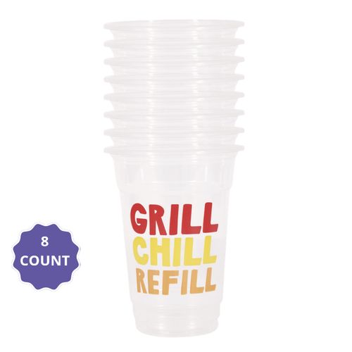 BBQ Party Grill Chill Refill 16 oz Plastic Cups 8ct