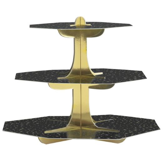 Black &amp; Gold Tiered Cupcake Stand, 12.25" W x 9.62" H