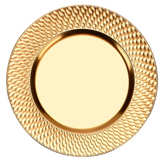 13 Inch Gold Charger Plate with Embossed Wave Rim