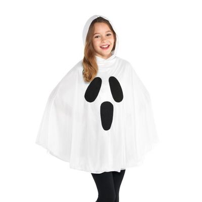 Spooky White Ghost Poncho Costume for Kids – Child Standard, 1 Pc