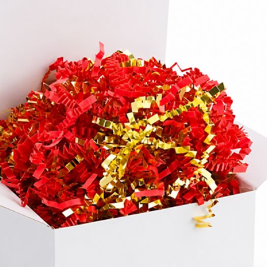 Paper Shred Gift Box Filler – 50 g, Color: Red/Gold