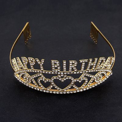 Gold Happy Birthday Rhinestone Tiara