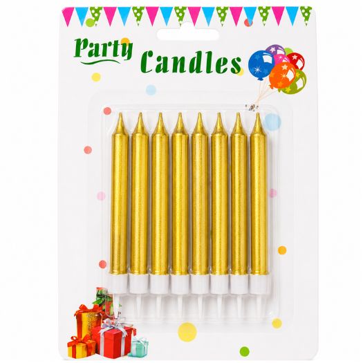 Metallic Gold Birthday Candles – 8 Count