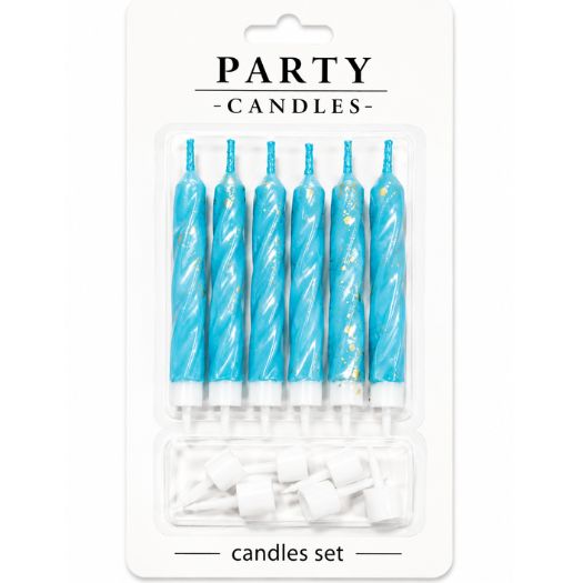 Blue &amp; Gold Speckled Spiral Birthday Candles – 6 Count