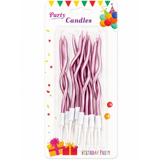 Metallic Pink Wavy Birthday Candles – 12 Count