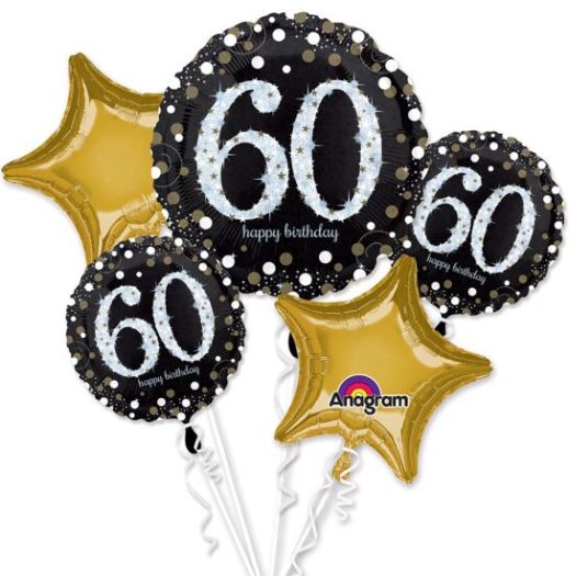 Sparkling 60th Birthday Balloon Bouquet – 5 Piece