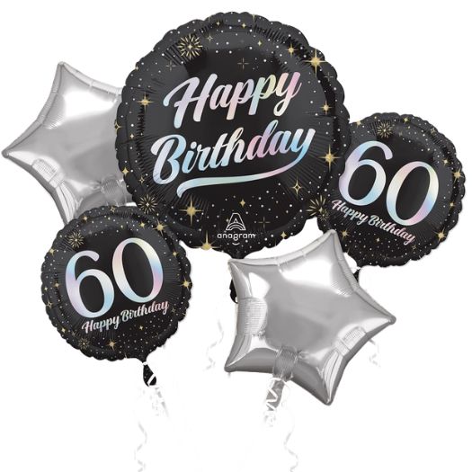 Sparkling Silver 60th Birthday Balloon Bouquet – 5 Piece