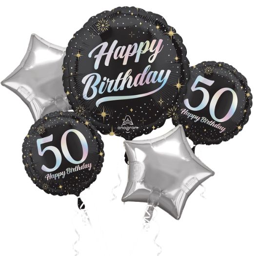 Sparkling Silver 50th Birthday Balloon Bouquet – 5 Piece