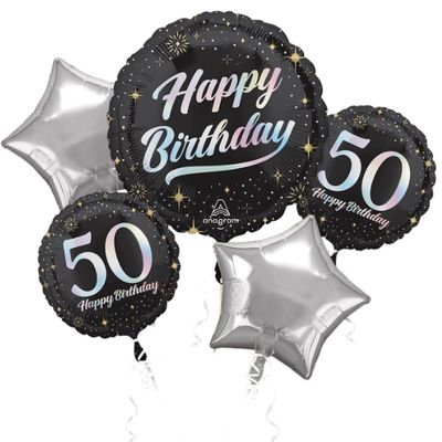 Sparkling Silver 50th Birthday Balloon Bouquet – 5 Piece