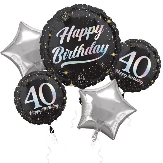 Sparkling Silver 40th Birthday Balloon Bouquet – 5 Piece