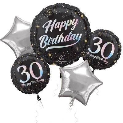 Sparkling Silver 30th Birthday Balloon Bouquet – 5 Piece