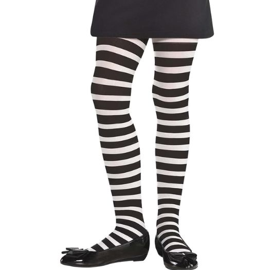 Kids’ Black and White Striped Tights –, 1 Pair, Size: Child M/L
