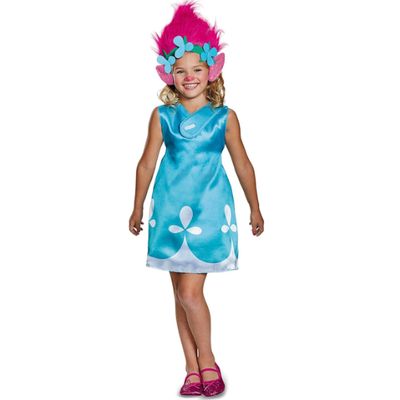 Child Poppy Classic Wig with Floral Headband &amp; Ears – Trolls Costume Accessory (Blue)