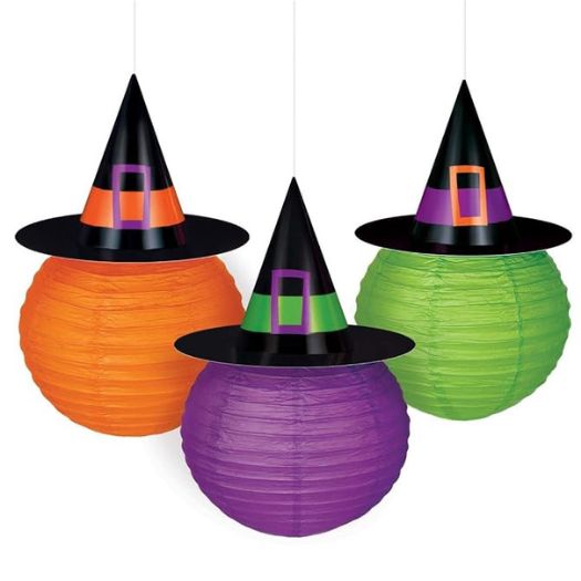 Halloween Witch Hat Paper Lantern Decorations – 3 Pack (9.5")