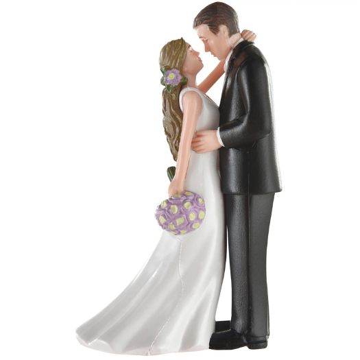 Bride &amp; Groom with Bouquet Wedding Cake Topper – 4 3/16" Plastic