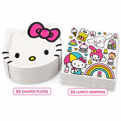Hello Kitty Shaped Plates and Lunch Napkins Bundle – 64 Pieces