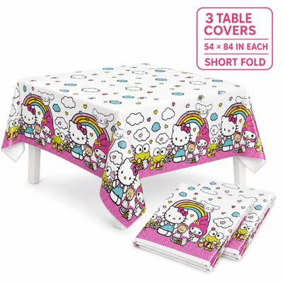 Hello Kitty &amp; Friends Rectangular Plastic Table Covers, 54" × 84" – 3 Pack