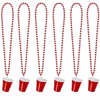 32" Red Beaded Party Necklaces with Mini Shot Cups – 6 Ct