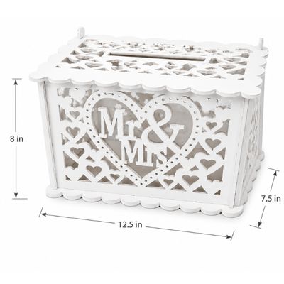 Mr. &amp; Mrs. Wedding Card Box – White PVC, 12.5" x 7.5" x 8"