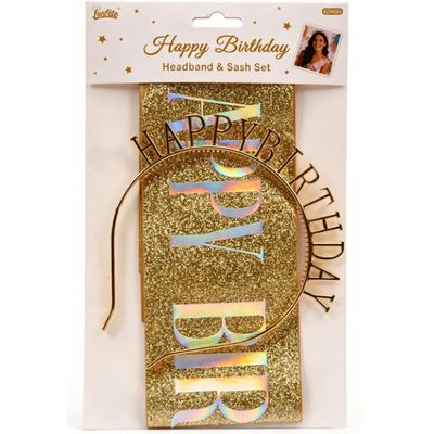 Birthday Headband &amp; Sash Set – 2 Pc