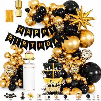 Black &amp; Gold Happy Birthday Balloon Garland Decoration Kit – 72 Pc