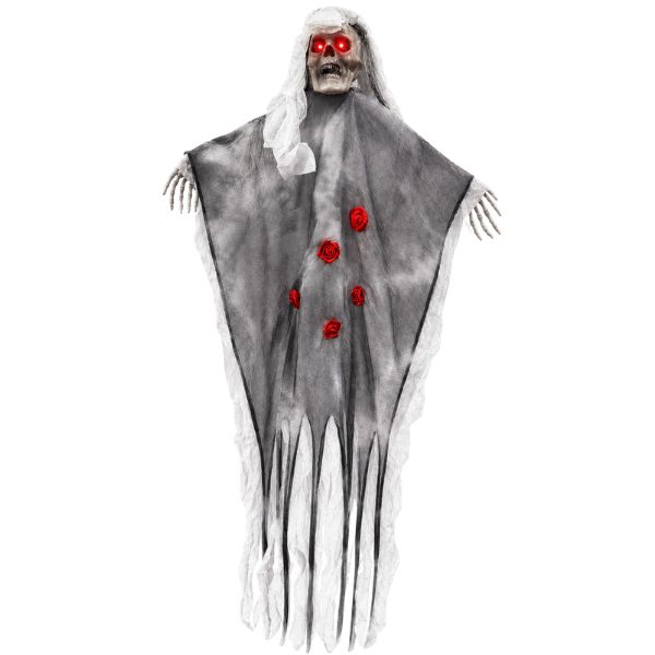 Light-Up &amp; Laughing Hanging Ghost Halloween Decoration – 19" W x 36" H