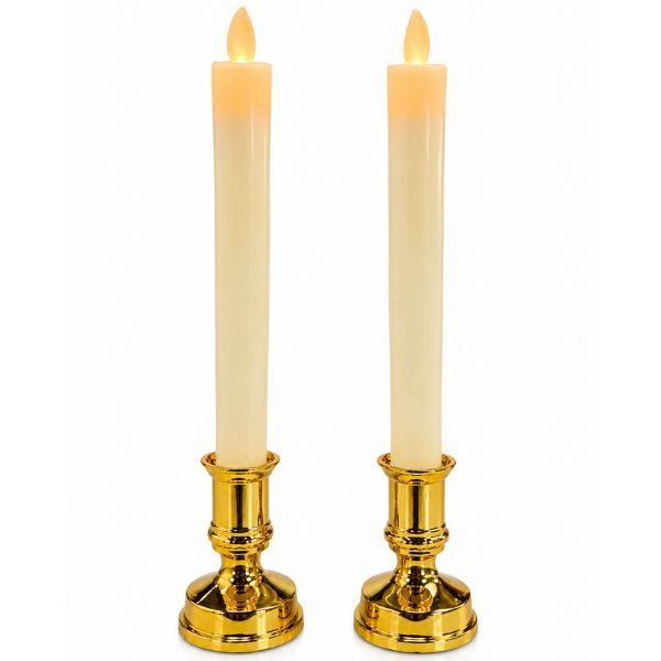 10" Swinging Flame LED Taper Candles with Gold Holders – 2 Ct
