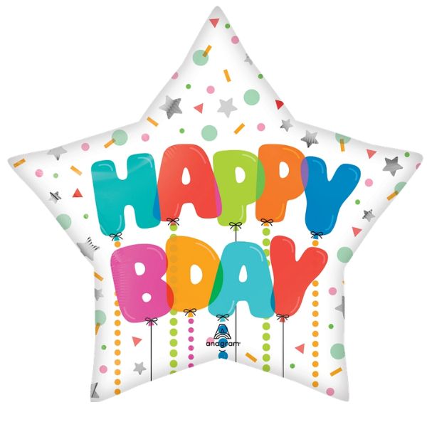 Happy Birthday Balloon Bash Star Foil Balloon – 28"