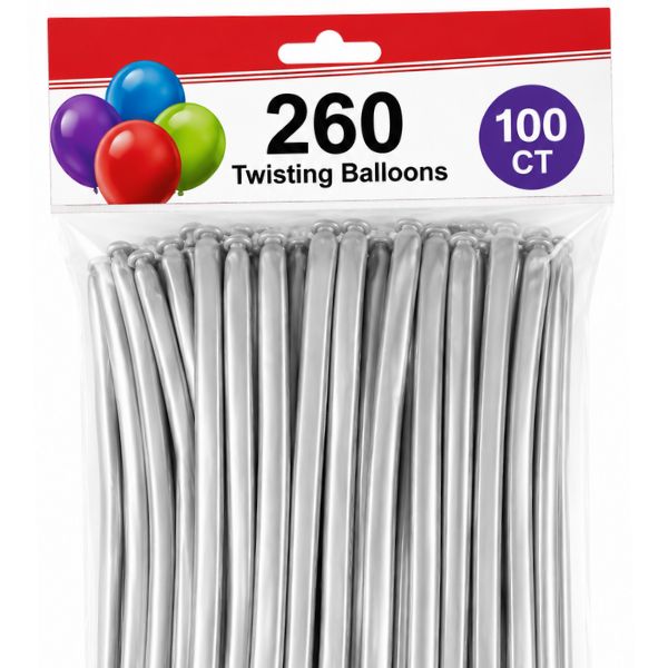 260 Twisting Balloons for Animal Modeling &amp; Balloon Garland – 100 Ct, Color: Silver