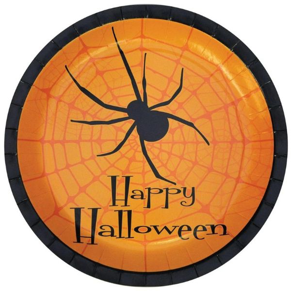 Happy Halloween Spider Web Round Paper Dinner Plates – 9"