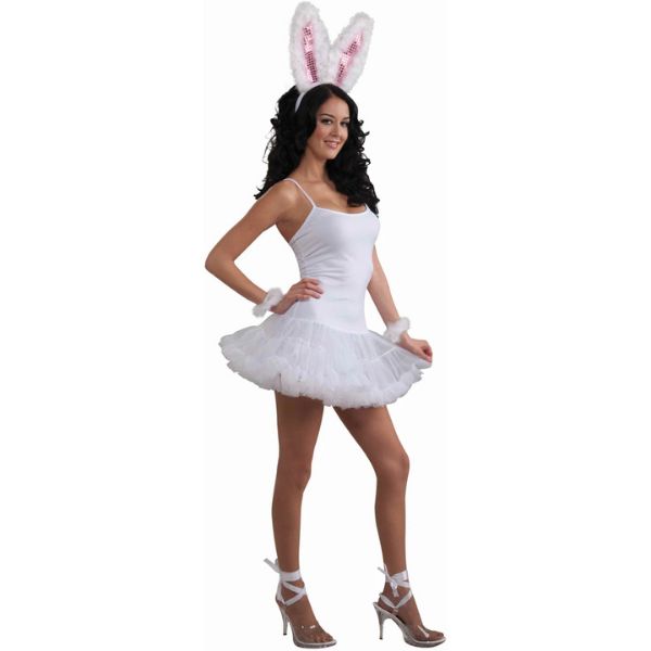 Adult White Petticoat Slip Dress with Attached Crinoline – One Size, Size: Standard(14/16)
