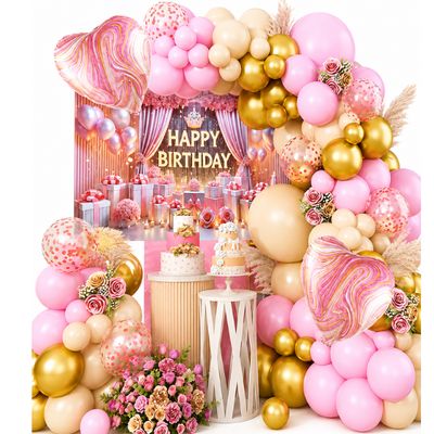 Pink, Gold &amp; Champagne Happy Birthday Balloon Garland Decoration Kit