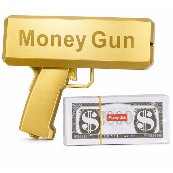 Gold Money Gun with 100 Fake Bills – Battery Operated