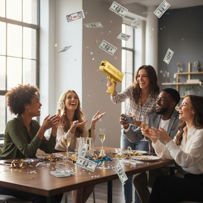 Gold Money Gun with 100 Fake Bills – Battery Operated