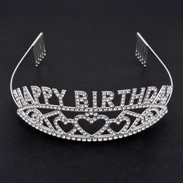 Silver Happy Birthday Rhinestone Tiara