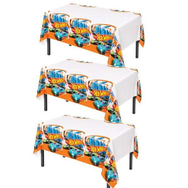 Hot Wheels Rectangular Plastic Table Covers, 54" × 84" – 3 Pack