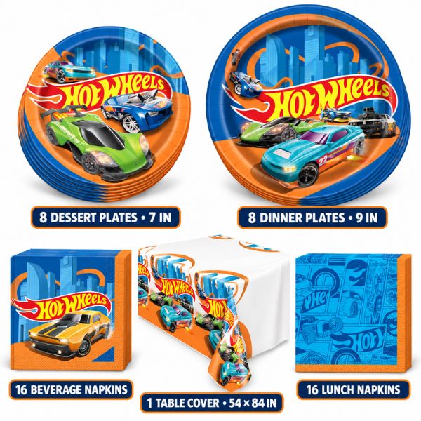 Hot Wheels Birthday Party Tableware Bundle – 49 Pieces